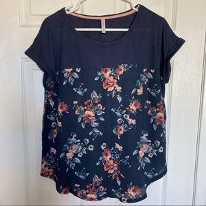 Blue Floral Print Short Sleeves T-Shirt Size M